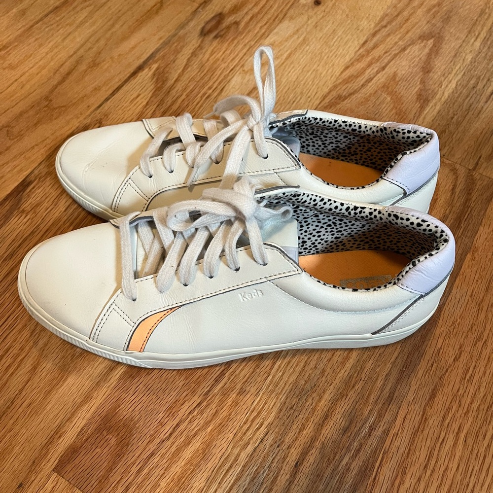 Keds Pursuit White Leather Sneaker Leopard Print Lining